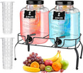 Lallisa 2 Pcs 2 Gallon Glass Drink Dispenser with Stand Ice Cylinder