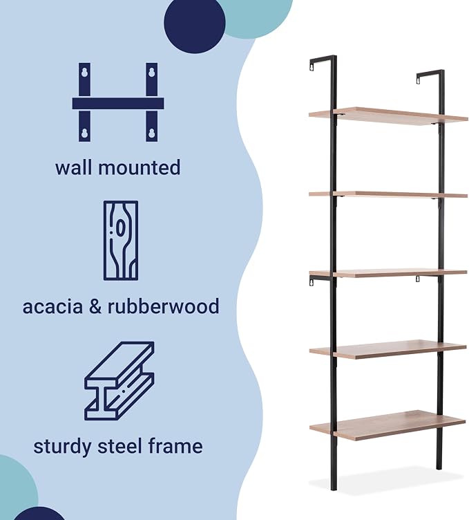 happimess MSH1001C Madera 72.05" Classic Industrial 5-Shelf Wood Wall-Mounted - Image 4
