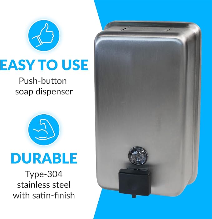 Bobrick Surface-Mounted Soap Dispenser, Vertical Tank Satin-Finish Stainless - Image 2