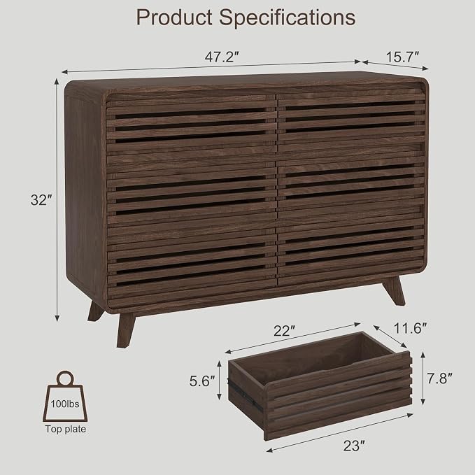 3 Piece Bedroom Set, Dresser and Nightstand Sets, Fluted 6 Drawer Dresser and - Image 4