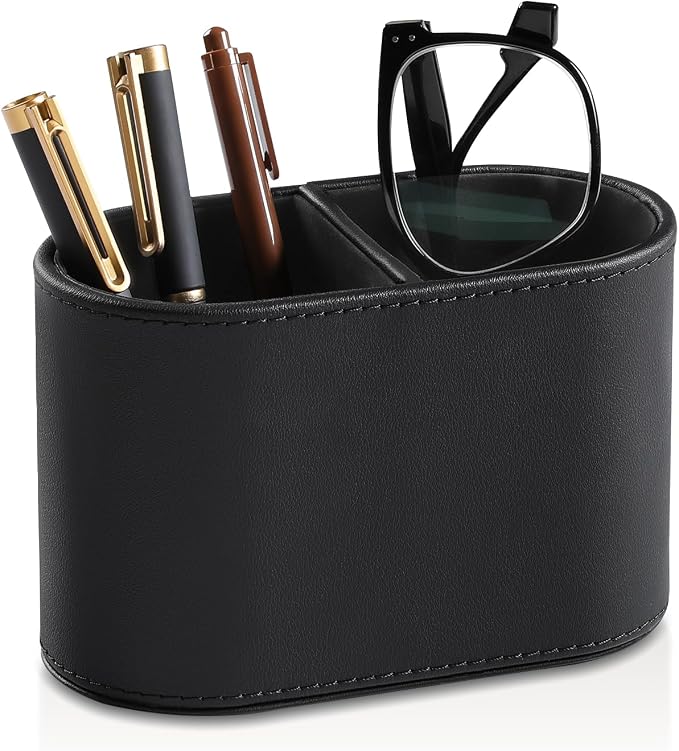 PU Leather Pen Holder for Desk, Small Remote Control Holder Pencil Cup by MEIBOOCH