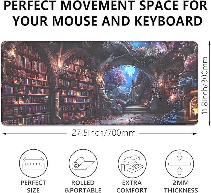 Magic Library Mouse Pad, Mysterious Collection of Books Mousepad Desk Pad - Image 3