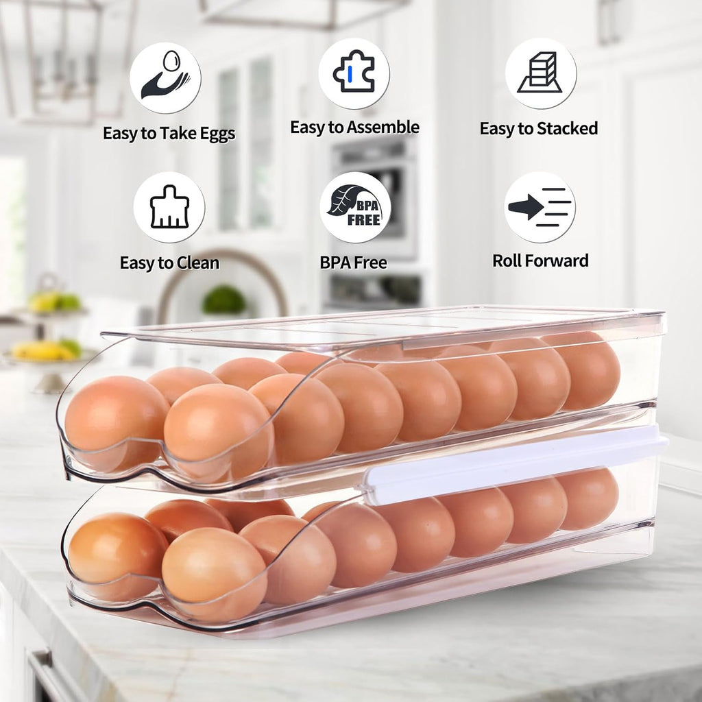 RoskDeewat Egg Holder for Fridge, Automatic Rolling Egg Container