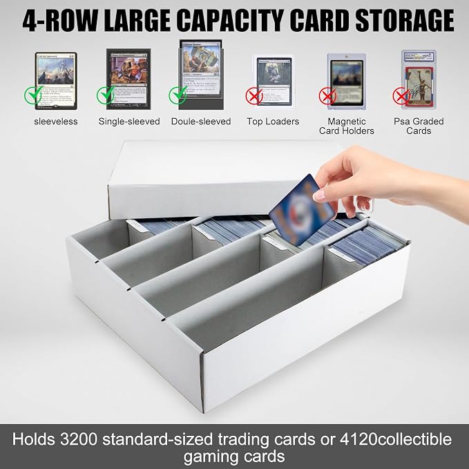 4 Row Trading Card Storage Box, 5 Pack 3200 Count White Cardboard Storage Box - Image 4