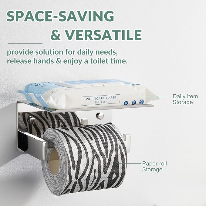 Toilet Paper Holder with Phone Shelf Polished Chrome, APLusee Bathroom - Image 5