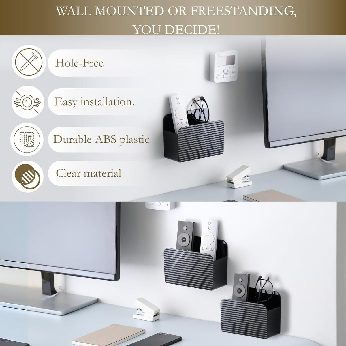 2 Pack Adhesive TV Remote Control Holder Wall Mount TV Remote Holder