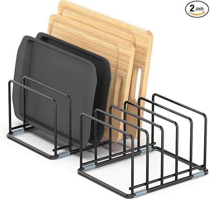 2-Pack Medium Black Cutting Board Racks, Kitchen Cabinet Organizer, 5 Tiered by VAEKUCEAN