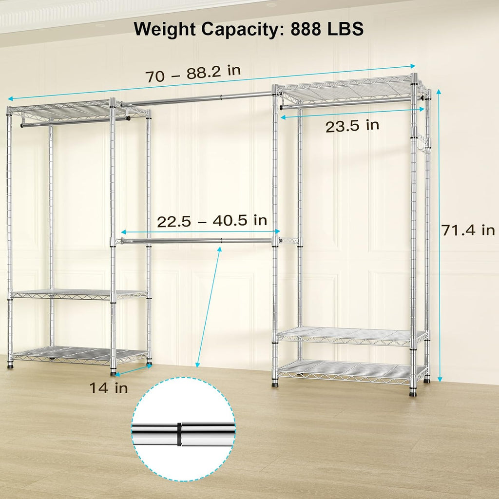 E1 Heavy Duty Closet Garment Rack, 6 Tiers Adjustable Clothing Storage