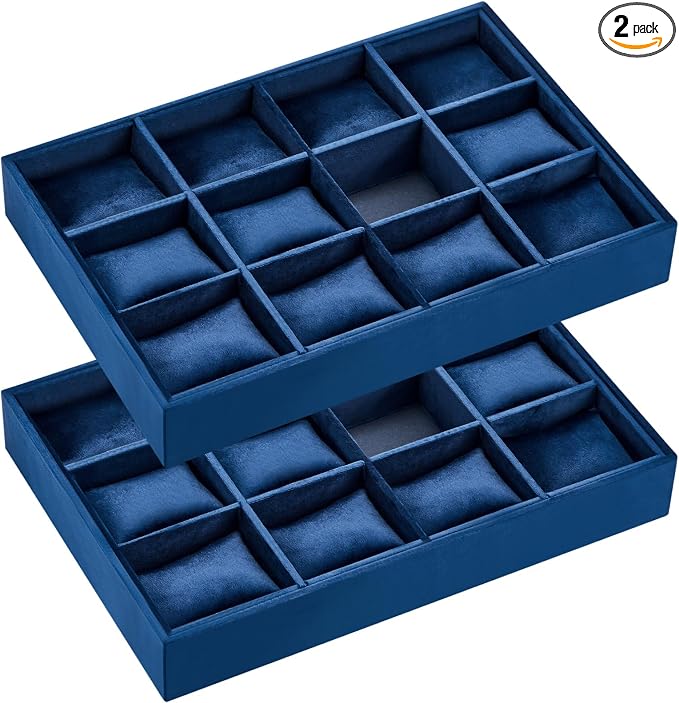 Henoyso 2 Pieces 12 Grid Velvet Watch Tray Jewelry Organizer Stackable Watch by Henoyso