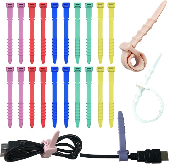 Silicone Zip Ties, Reusable Zip Ties, Elastic Silicone Ties Cable Organizer by GELIAL