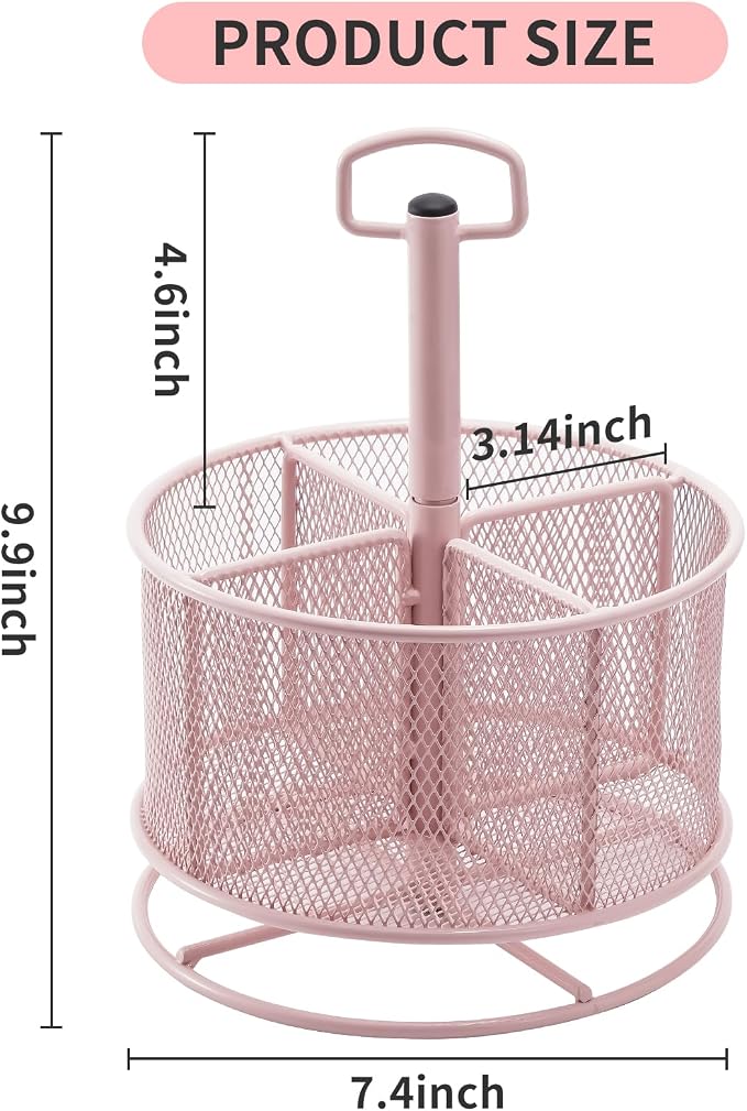 Marbrasse Mesh Desk Organizer, 360-Degree Rotating Multi-Functional Pen Holder - Image 6