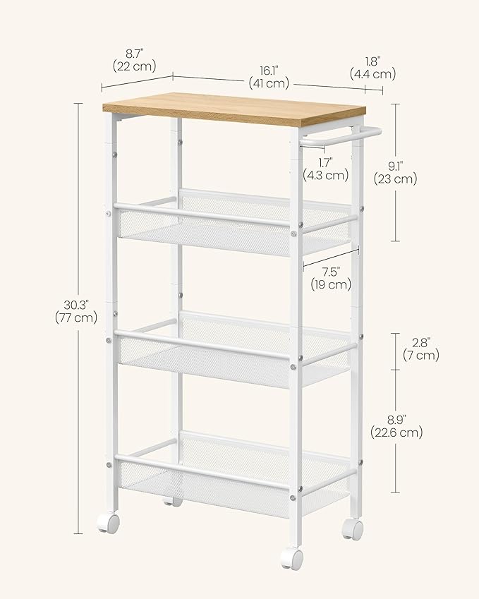 VASAGLE Slim Rolling Cart, 4-Tier Storage Cart, Narrow Cart - Image 6