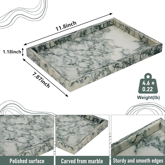 Marble Bathroom Tray, Pure Natural Vanity Tray, Marble Tray - Image 3