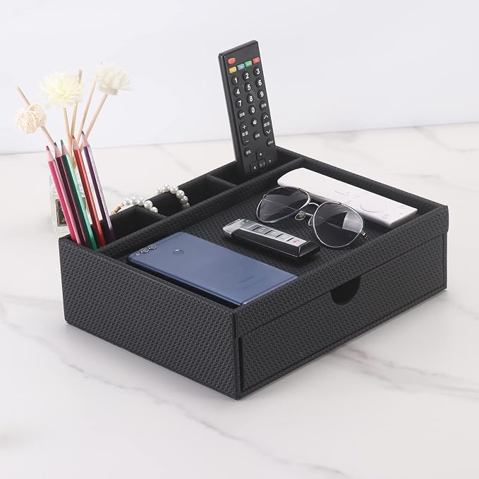 Leather Desk Organizer With Drawers, Home Cosmetics Organizer, Phone Remote - Image 4