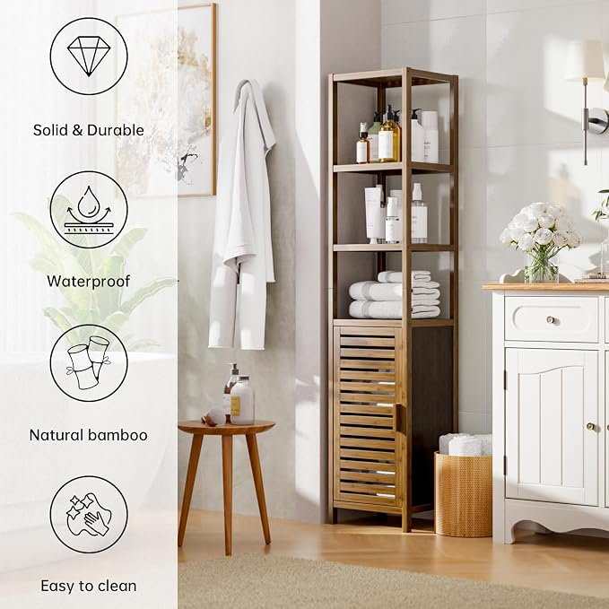 HITNET Bathroom Cabinet, Bamboo Floor Cabinet Freestanding Narrow Storage Unit - Image 8