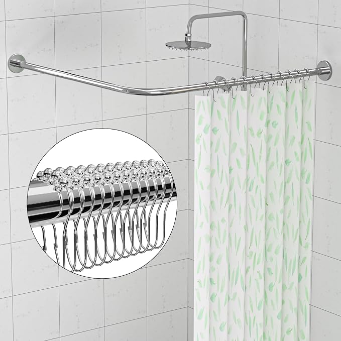 Stretchable 304 Stainless L Shaped Bathroom Bathtub Corner Shower Curtain Rod - Image 8