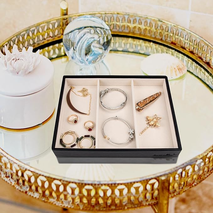 SANQIANWAN Leather Jewelry Organizer Trays Velvet Liner Storage Drawer Display - Image 5