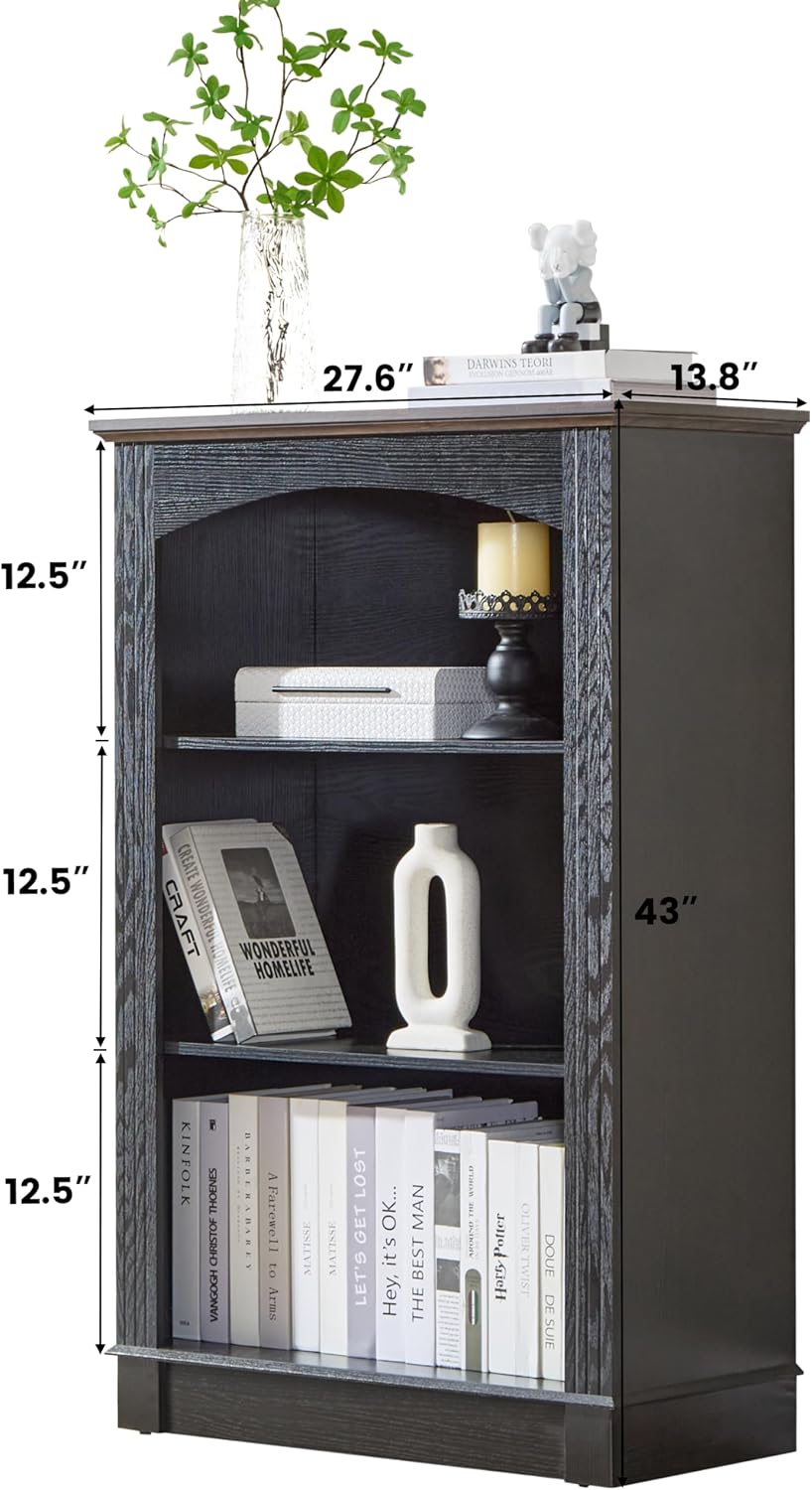 Black Bookshelf, 3 Tier Bookcase Kids Bookshelf Wood Cube Storage