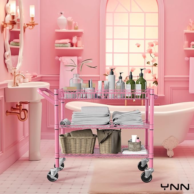 YNN Pink Rolling Cart, 990Lbs 3 Tier Heavy Duty Metal Cart - Image 6