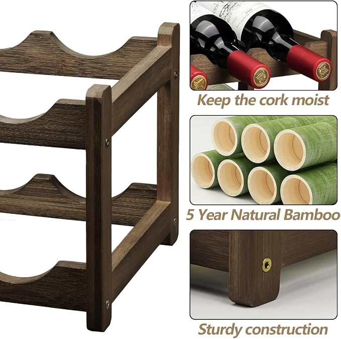 Wine Rack 8 Bottle 2-Tier Eco-Friendly Bamboo Wine Storage Easy-Assembly - Image 3