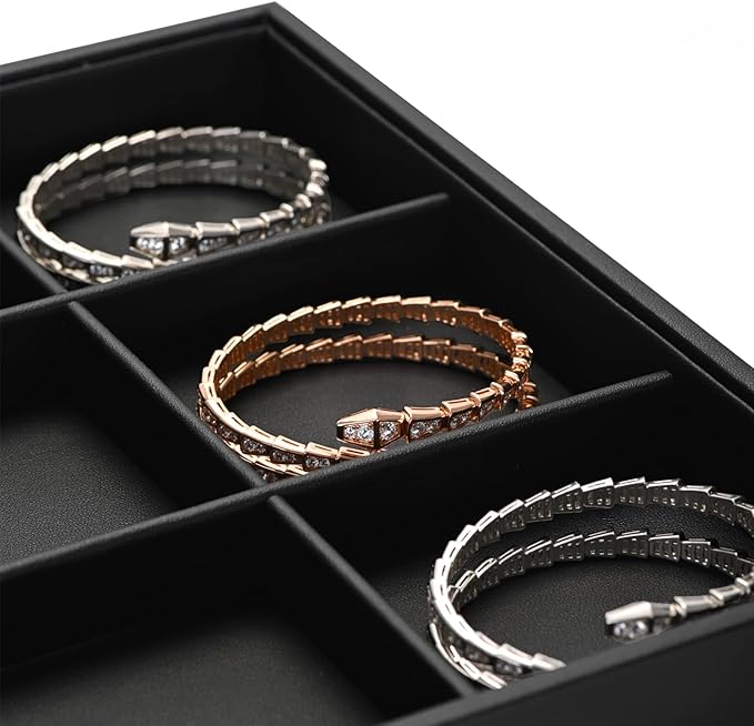 Black PU Leather Jewelry Display Flat Tray Ring Necklace Watch Organizer - Image 7