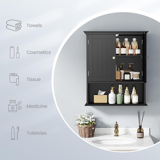Tangkula Bathroom Wall Cabinet, Wooden Hanging Storage Cabinet - Image 8