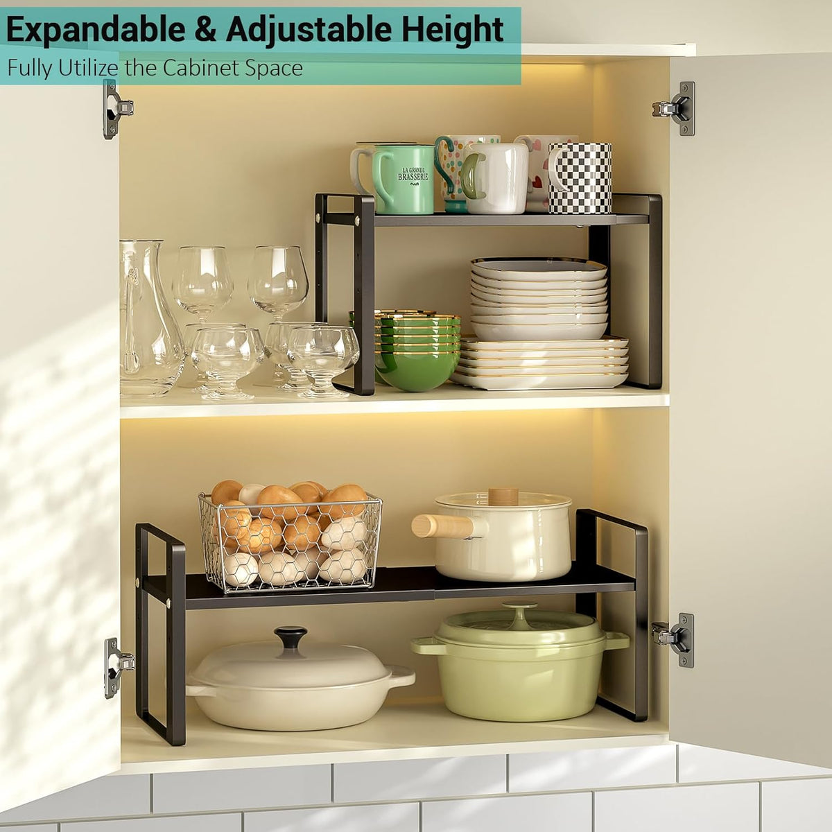 2 Pack Expandable Cabinet Organizer Shelves, 88lbs High Weight