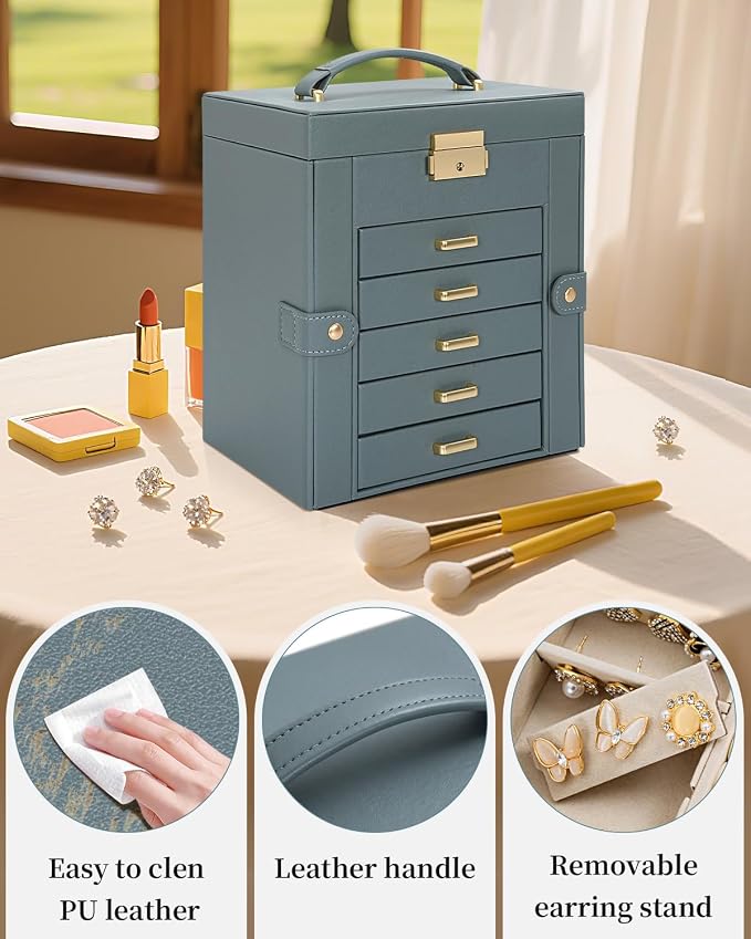 TORIBIO Large Jewelry Box for Women, Leather Jewelry Organizer - Image 6