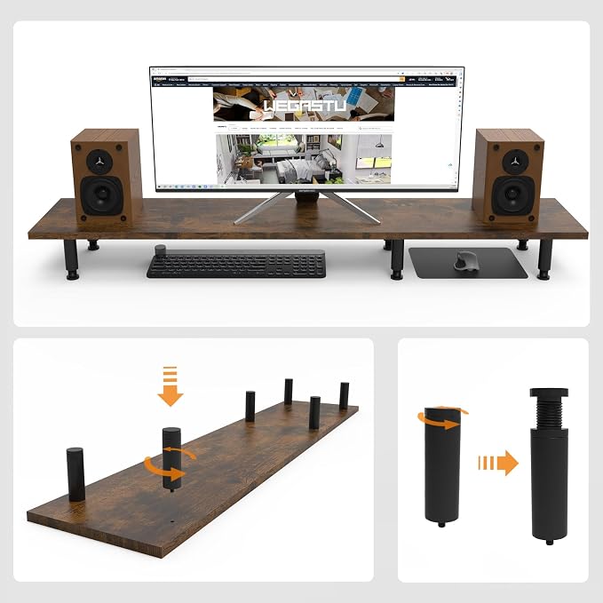 Large Dual Monitor Stand Riser 43.3IN，Vintage Home Office Storage - Image 4