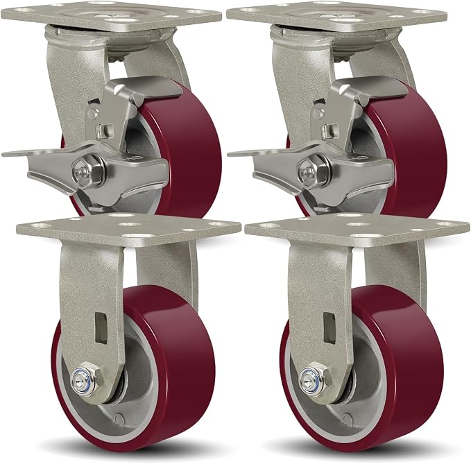 SY America 4" X 2" Casters Wheels, Heavy Duty Casters Set of 4，Polyurethane on by SYAmericaIndustrialCasters