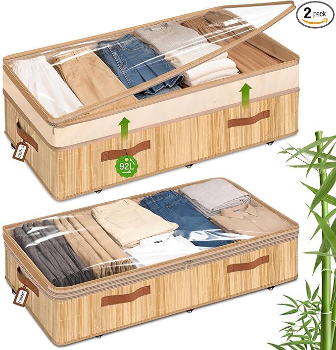 Livole 2 Pack Bamboo Under Bed Storage by Livole