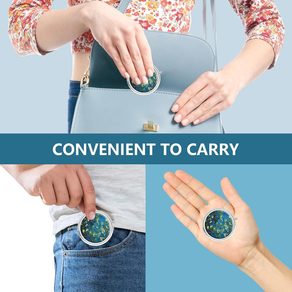 Pill Box 3 Compartment Small Pill Case Pill Organizer for Pocket or