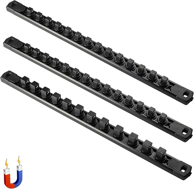 ALOANES 3-Piece Magnetic Socket Organizer, Heavy Duty Aluminum Rails, 360