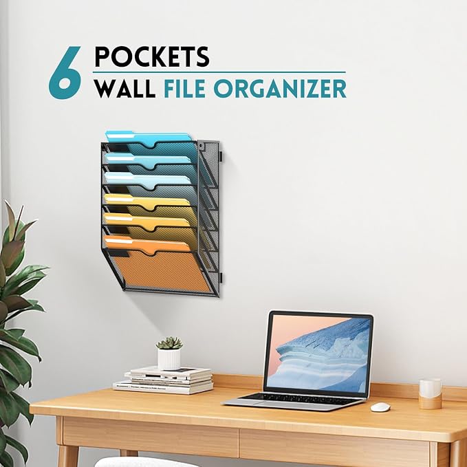 SUPEASY 6-Tier Wall File Organizer Mesh Office Mail Holder, Hanging Wall - Image 5