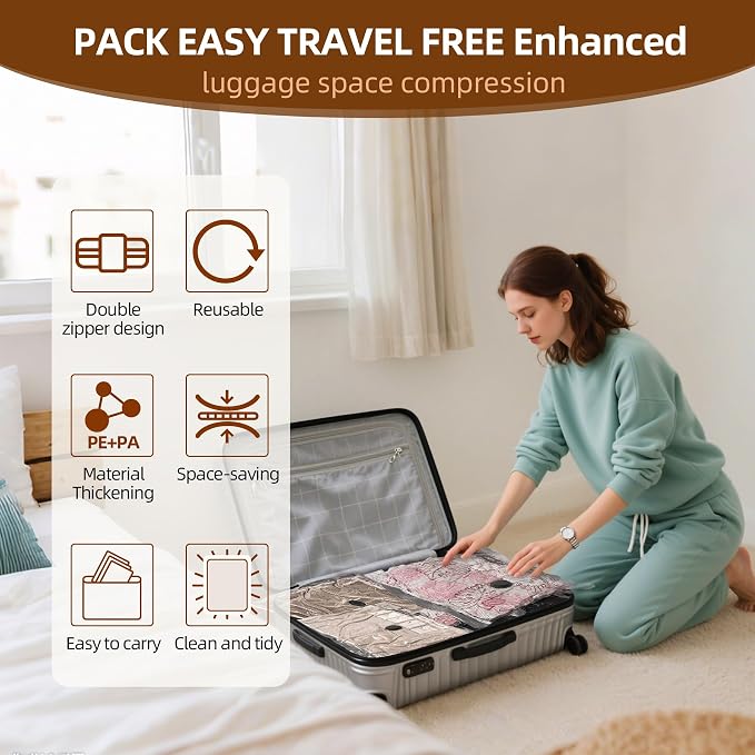 Travel Vacuum Storage Bags, 9 Pack Carry-On Size Compression Packing Bags - Image 3