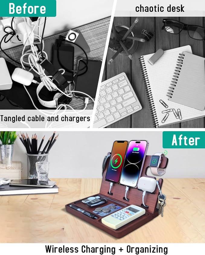Wood Phone Docking Station for Men Nightstand Organizer Charger - Image 4