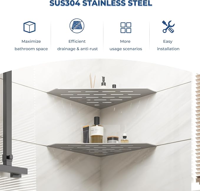 FerdY 2-Pack 10" Brushed Nickel Recessed Corner Shower Shelf, - Image 3
