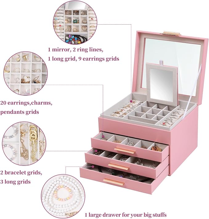 BOOVO Clear Lid Jewelry Box, 4 Layers Jewelry Organizer Large Jewelry Storage - Image 5