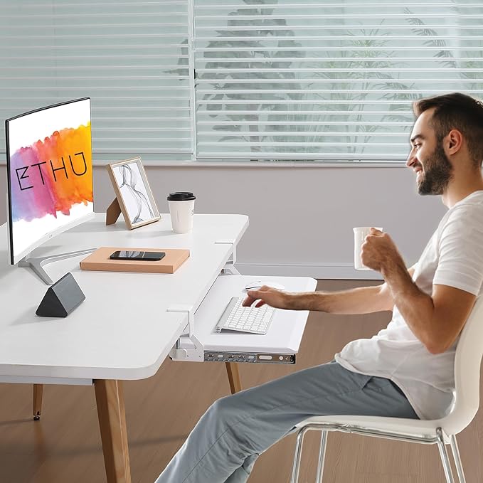 ETHU Keyboard Tray Under Desk, 19.7" X 12.2" Small Size C Clamp Keyboard Drawer - Image 5