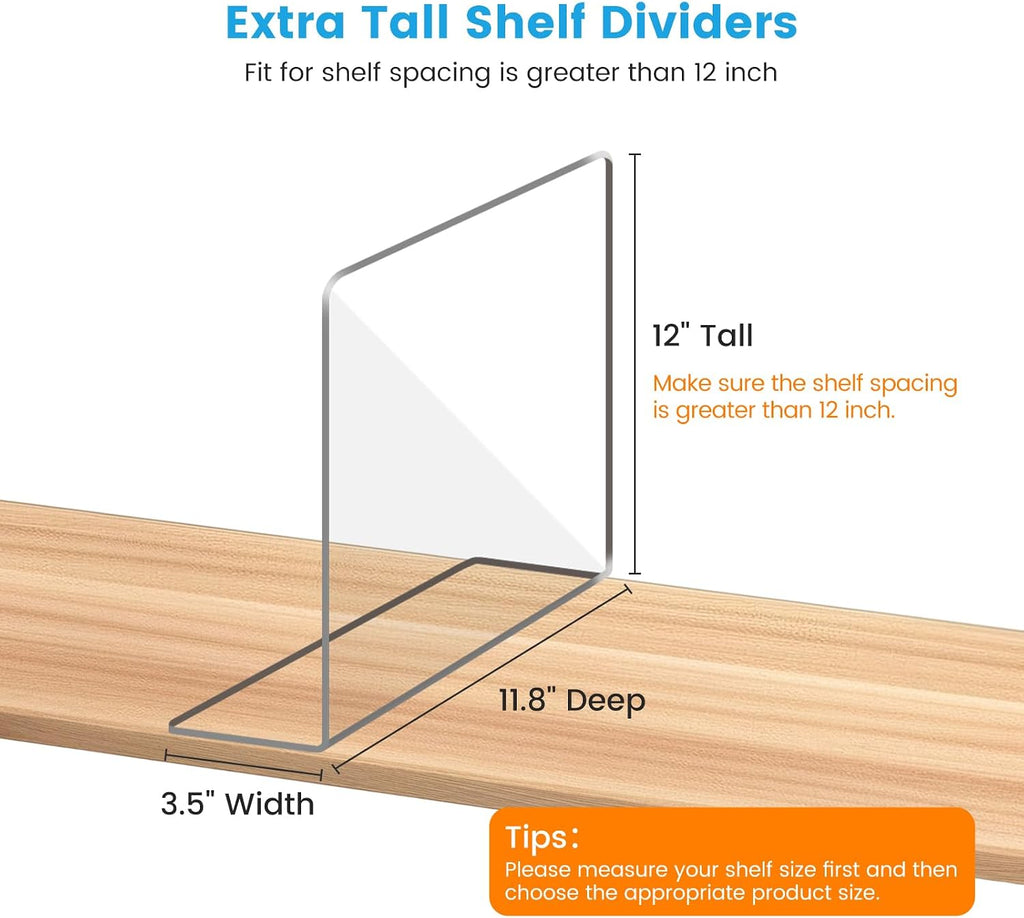 OKPOW Shelf Dividers Closet Organizer - 12" Tall X 11.8" Deep Acrylic