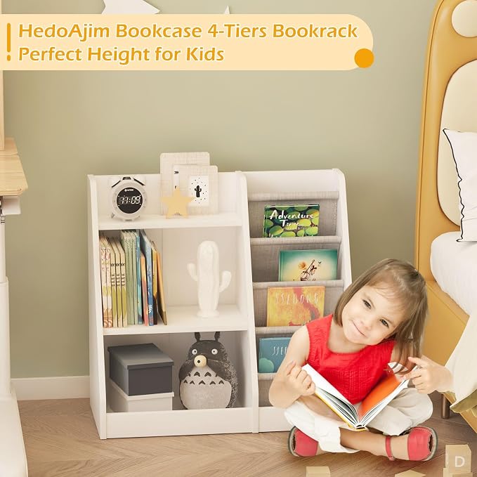 White Kids Bookshelf Wood Toy Storage Organizer Cabinet Children Bookcase - Image 5