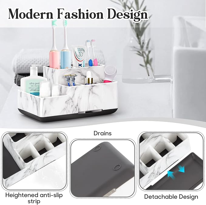 Toothbrush Holder, Bathroom Organizer Countertop, 5 Compartments - Image 5