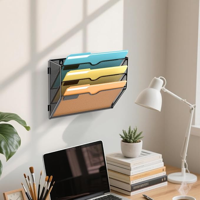 SUPEASY 3-Tier Wall File Organizer Mesh Office Mail Holder, Hanging Wall - Image 2