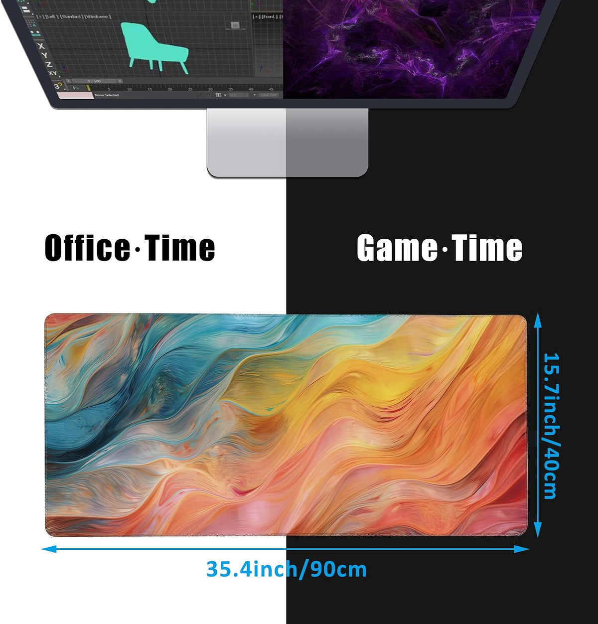 Abstract Marble Desk Mat, Large Gaming Mouse Pad, Non-Slip Rubber Base