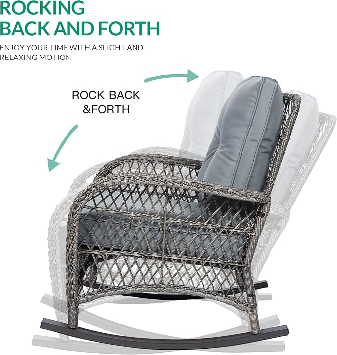 VIVIJASON Outdoor Wicker Rocking Chair, Patio Rattan Rocker Chair - Image 2