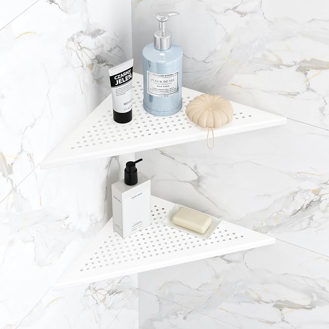 2 Pack Bathroom Corner Shelf, Recessed 12" Corner Shower Shelf, SUS304 by Qeke