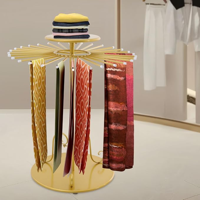52.8in-Gold Retail Display Tie Scarf Rack, Belt Hanger Tie Rack, 360° Rotation - Image 4