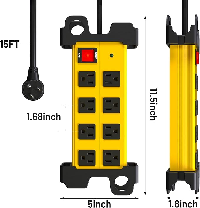 8 Outlet Heavy Duty Power Strip, 2700J Surge Protector - Image 6