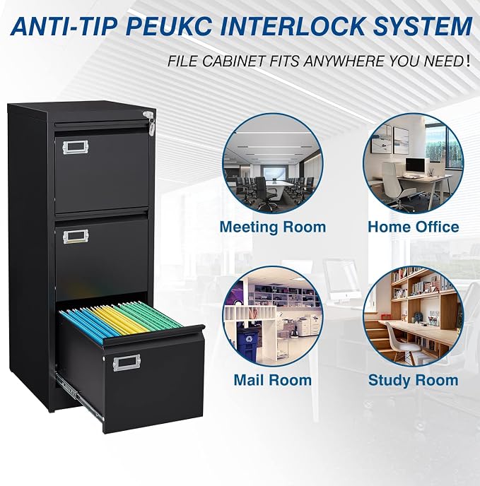 3-Drawer File Cabinet, 16.3" Deep Vertical Filing Cabinet - Image 6