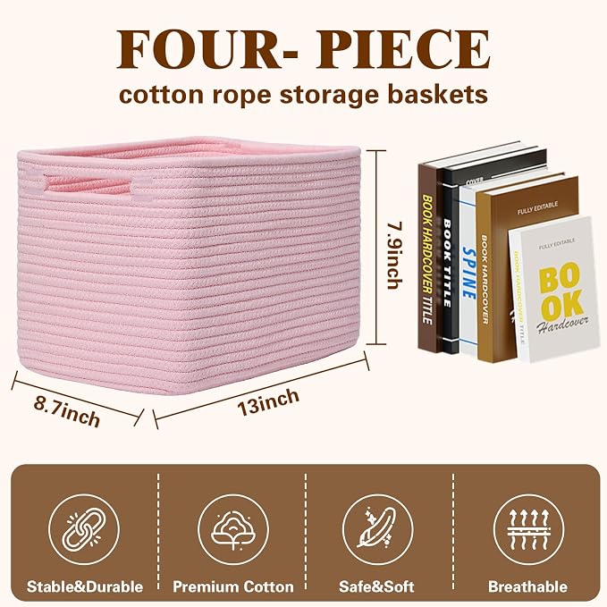 Storage Baskets for Organizing, 4 Pack Storage Baskets for Shelves, Woven - Image 3